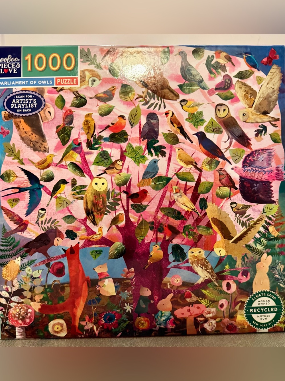 Parliament of Owls Pink Multicolor Bird Toy Puzzle by eeBoo